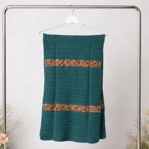 Crochet Scarf Shawl Womens Forest Green Excellent Chunky Hand Knit Artisanal
